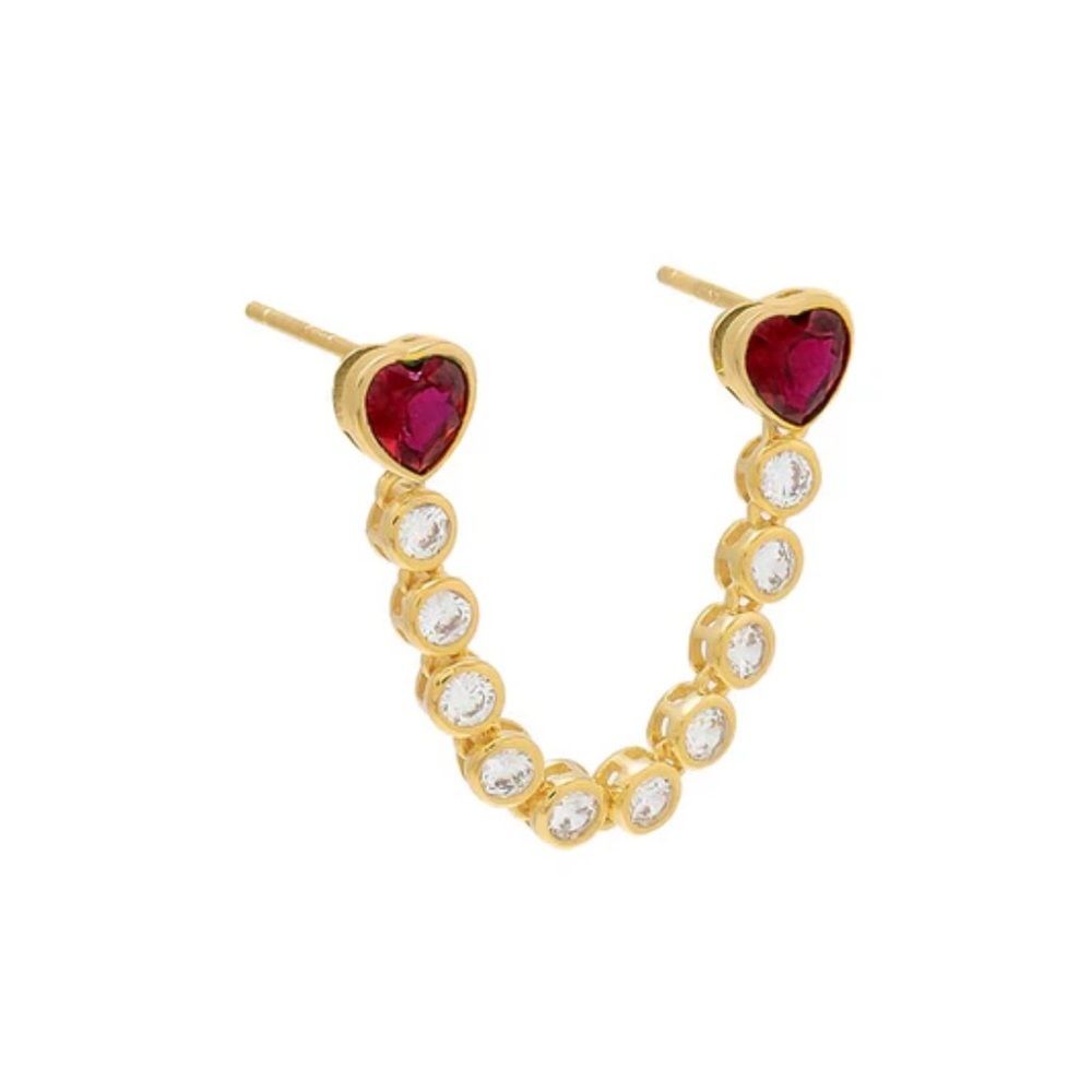 Adina Jewels Double Heart Chain Stud Earring